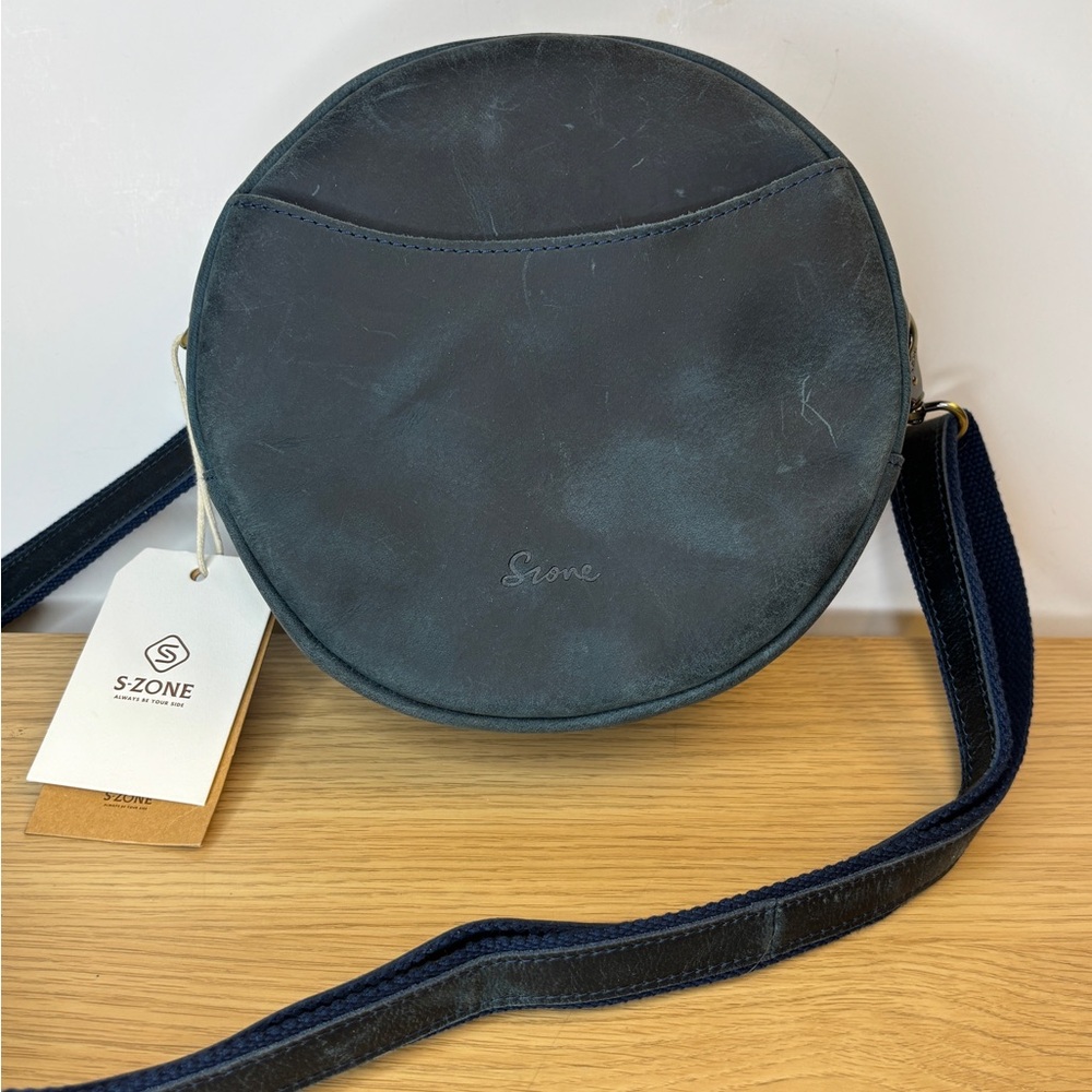 S-Zone Blue Round Durable Leather‎ Crossbody Bag NWT